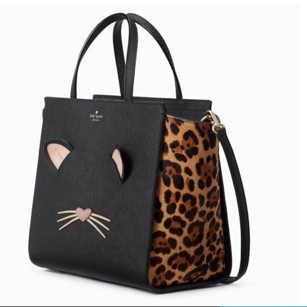 NWT Kate Spade New York Hayden Leopard “Run Wild” Black Cat Bag Purse Meow!